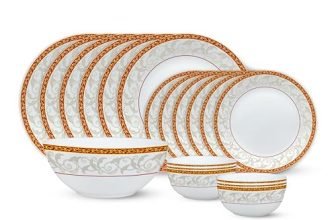 Larah by Borosil Ragina Kohinoor Series Opalware Dinner Set | 19 Pcs for Family of 6 | Microwave & Dishwasher Safe | Bone-Ash Free | Crockery Set for Dining & Gifting | Plates & Bowls | White