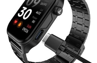 boAt New Launch Ultima Vogue 2, India’s First AMOLED Type-C Smartwatch, 1.96″ Display, 1000 nits Brightness, Metal Body w/Premium Straps, 10-Days Battery Life, Smartwatch for Men & Women (Steel Black)