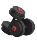 GYM INSANE Adjustable Dumbbell Set, 16KG PVC, Black with Red Rods, Home Gym Combo
