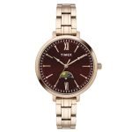 TIMEX Analog Watch for Woman with Black Round Dial & Rose Gold Stainless Steel Bracelet Band Water Resistant Women’s Wrist Watches – TWEL20102