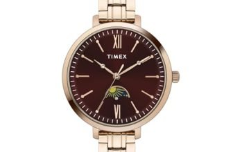 TIMEX Analog Watch for Woman with Black Round Dial & Rose Gold Stainless Steel Bracelet Band Water Resistant Women’s Wrist Watches – TWEL20102