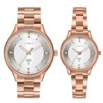 TIMEX Analog Watch for Couple with Silver-Tone Round Dial & Rose Gold Stainless Steel Bracelet Band Water Resistant Pair’s Wrist Watches – TW00ZP008