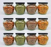SITOVI Transparent Glass Jar and Container Air Tight Black Lid for Kitchen 400 ml Mataki Glass Jar with Airtight Metal Lid Pack of (12)