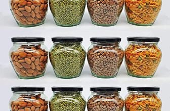 SITOVI Transparent Glass Jar and Container Air Tight Black Lid for Kitchen 400 ml Mataki Glass Jar with Airtight Metal Lid Pack of (12)
