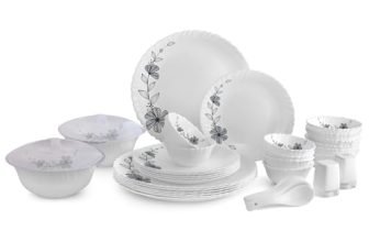 Cello Opalware Dazzle Series Florid Vine Dinner Set | Microwave & Dishwasher Safe | Light-Weight & Thermal Resistant | Crockery Set for Dining & Gifting | Set of 37, White