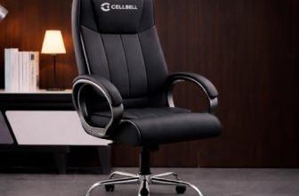 CELLBELL BossPro Fabric Office Chair High Back Ergonomic Executive Boss Chair with Memory Foam Cushion Lumbar Support Chrome Base Hydraulic Tilt Rocking Function 120kg Capacity (Black)