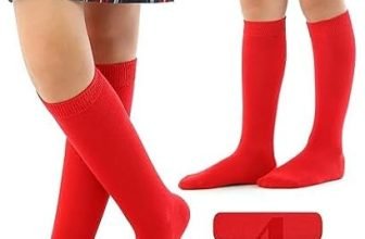 WKLOUYHE Kid’s Knee High Cotton Socks for Girls Boys and Toddlers, Solid Color Long School Uniform Socks_Pack Of 04,Red_10-11 Years