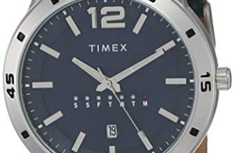 TIMEX Analog Watch for Man with Blue Round Dial & Blue Leather Strap Band Water Resistant Men’s Wrist Watches – TW000U931