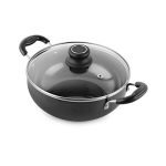 CELLO Classy Hard Anodised Non-Stick Kadhai 3.5 Liter with Glass Lid with Induction Base, Black
