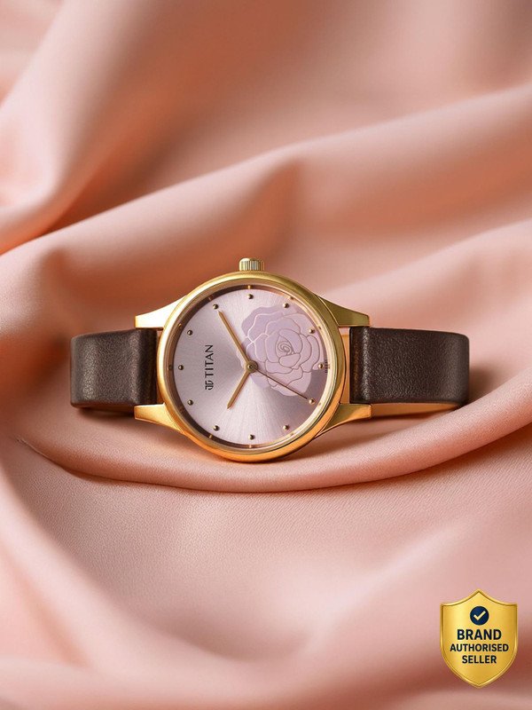 Titan Titan Karishma Pink Dial Brown Leather Strap Analog Watch  – For Women