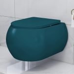 Plantex Imported Wall Hung Commode for Toilet/Ceramic Western Commode/Rimless Washdown Commode with Soft Closing Toilet Seat – P Trap (1064, Matt Blue)