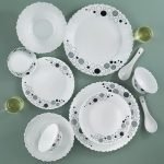 Larah by Borosil 35 Pieces Opalware Dinner Set | for Family of 6 | Microwave & Dishwasher Safe | Bone-Ash Free | Crockery Set for Dining & Gifting | Plates & Bowls (Luna)