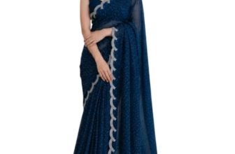 RANGVYRA LIFESTYLE Chiffon Satin Saree for Women with C Pallu PP Siroski Diamond Work, Cutwork Border & Matching Blouse Saree for Wedding, Festive and Traditional Occasions