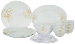 Larah by Borosil Ingot Fluted Series Opalware Dinner Set | 23 Pieces for Family of 6 | Microwave & Dishwasher Safe | Bone-Ash Free | Crockery Set for Dining & Gifting | Plates & Bowls | White