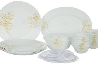 Larah by Borosil Ingot Fluted Series Opalware Dinner Set | 23 Pieces for Family of 6 | Microwave & Dishwasher Safe | Bone-Ash Free | Crockery Set for Dining & Gifting | Plates & Bowls | White