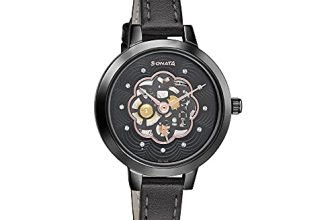 Sonata Unveil Black Dial Women Analog Watch with Leather Strap-8141NL04