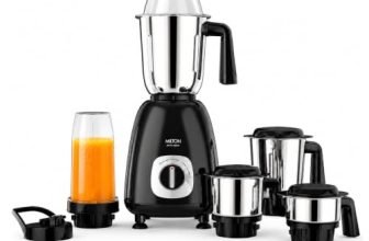 Milton Artis Mixer Grinder, ISI Certified, Grindstone Blade Technology, 5 Jar, 1000 W (22000 RPM), 5 yr motor warranty, 2 yr product warranty I Black