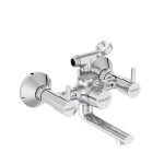 Eauset Plus Brass Bath Mixer with Crutch | Wall Mounted Hot & Cold Bath Shower Mixer Tap | Leak Resistant Bathroom Faucet | Adjustable Hot Limit | Polished Finish