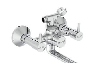 Eauset Plus Brass Bath Mixer with Crutch | Wall Mounted Hot & Cold Bath Shower Mixer Tap | Leak Resistant Bathroom Faucet | Adjustable Hot Limit | Polished Finish