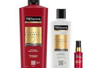 TRESemme Anti-Frizz Keratin Smooth Combo – 580ml Shampoo, 190ml Conditioner, 50ml Serum for Long Lasting Frizz Control
