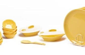 SignoraWare BPA Free Plastic Round Dinner Set | Microwave Safe | Unbreakable & Lightweight | Odor-Free | Great for Parties & Gatherings | Ideal for Regular Home Meals (Set of 23 pcs | LemonYellow)