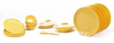 SignoraWare BPA Free Plastic Round Dinner Set | Microwave Safe | Unbreakable & Lightweight | Odor-Free | Great for Parties & Gatherings | Ideal for Regular Home Meals (Set of 23 pcs | LemonYellow)