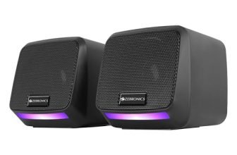 ZEBRONICS Igloo 1, 2.0 USB Computer Speakers, 8 Watts, Multicolor LED, USB Powered, AUX, Volume Control Pod for PC, Laptops, Desktop, Black