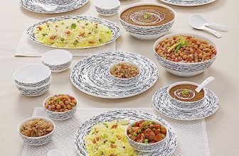 Larah By Borosil Moon Milky Way Dinner Set- 33 Pcs, Opal Glass Dinner Plates & Bowls Crockery Set for Dinning, White