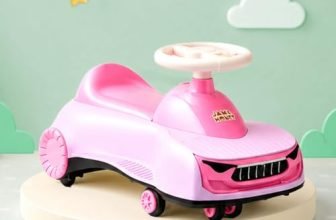 Amazon Brand – Jam & Honey Ride-On Swing Car for Kids 12+ Months| Premium Design with Stable Overhang Base | PU Wheels | Supports up to 100 kg | Indoor & Outdoor – Pink