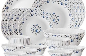 Larah by Borosil Helena Opalware Dinner Set, 33-Pieces, White