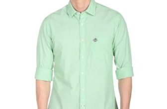 U.S. POLO ASSN. Men’s Solid Spread Collar Premium Cotton Tailored Fit Shirt (USSHTR0004_Green_S)
