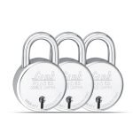 Link Locks Round 65MM_Double Locking Padlock (Silver, Pack of 3) Made in Aligarh.
