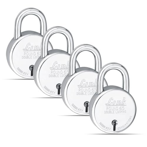 Link Locks Round 65MM_Double Locking Padlock (Silver, Pack of 3) Made in Aligarh.