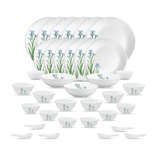 La Opala Novo Opalware Dinner Set, 35 Pcs for Family of 6, Blue Florets