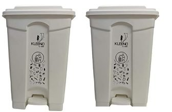 Cello Strong Plastic Step-On Pedal Garbage Dustbin 60 Ltr White & White (COMBO)