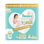 Pampers Premium Care Pant Style Baby Diapers M 104 Count | No Marks Design | Voted India’s #1 Softest Diaper | All in 1 diaper with 360 Cottony Softness