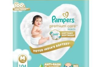 Pampers Premium Care Pant Style Baby Diapers M 104 Count | No Marks Design | Voted India’s #1 Softest Diaper | All in 1 diaper with 360 Cottony Softness