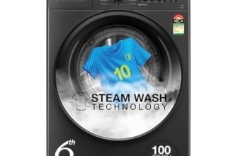Whirlpool 8 Kg 5 Star Inverter Supreme Care Front Load Fully Automatic Washing Machine with In-Built Heater (XS8014BWME, MidNight Grey, Steam Technology, 100+ Tough Stains, 6th Sense Soft Move)