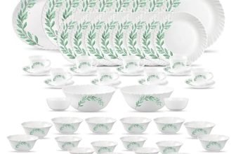 La Opala Classique Opalware Dinner Set, 53 Pcs, Family of 8, Olive Trails