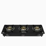 Lifelong 3 Burner Open Heating Gas Stove Top For Kitchen-Automatic Ignition Cooktop Modern Glass Stove For Modular Kitchen,Isi Certified&Compatible With Lpg-1 Year Manufacturer’S(Black,Llgs803)
