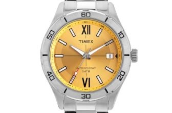 TIMEX Analog Watch for Men with Yellow Dial & Silver Stainless Steel Bracelet Band – Water Resistant Men’s Wrist Watches -TWEG295SMU03