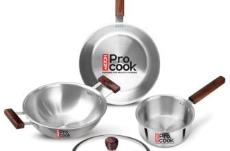 Milton Pro Cook Triply Stainless Steel 4 Pc Cookware Set | 24cm Kadai with Lid, 22cm Frypan, 16cm Tea Pan | Induction & Gas Compatible | Fast Heating | Sturdy Wooden Handle | 3-Year Warranty – Silver