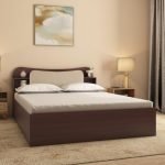 Nilkamal Daffodil Wooden Queen Bed with Box Storage | Designer Headboard with Storage | Engineered Wood | 1 Year Warranty | Walnut