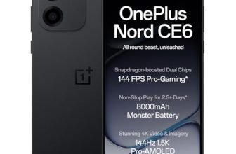 OnePlus Nord CE6 | 8GB+128GB | Pitch Black | Snapdragon 7s Gen 4 | Segment’s Fastest Touch Response | 8000mAh Battery | 144Hz 1.5K AMOLED Display | 50MP Main + 32MP Selfie 4K Cameras | IP66,68,69,69K