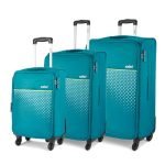 Safari Cabin Prisma Neo Set of 3 (+ Medium + Large) Trolley Bags Polyester Expandable Soft Luggage, 4 Wheels 360 Degree Wheeling, Travel Bag, Suitcase for Travel, Trolley Bags for Travel, Teal