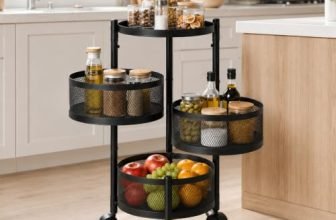 Lifelong 3-Tier Multipurpose Organizer Cart with 360-Degree Rotating Wheels | Round Mesh Basket Trolley | Metal Storage Rack for Vegetables, Fruits, Utensils | Foldable Kitchen Trolley Stand