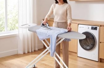 Lifelong Foldable Ironing Board with Steel Frame, Heat-Resistant Cover | Heavy-Duty & Durable Iron Board with Stand | Adjustable Height, Anti-Skid Legs, Portable & Space-Saving Design (Silver & White)