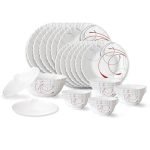Larah by Borosil Boro Fluted Series Opalware Dinner Set | 28 Pieces for Family of 6 | Microwave & Dishwasher Safe | Bone-Ash Free | Crockery Set for Dining & Gifting | Plates & Bowls | White