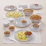 Larah By Borosil Moon Milky Way Dinner Set- 33 Pcs, Opal Glass Dinner Plates & Bowls Crockery Set for Dinning, White