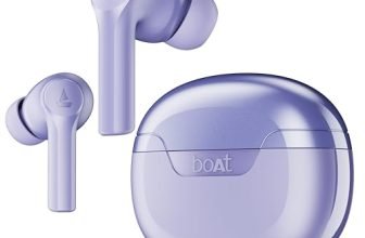 boAt Airdopes 300, Cinematic Spatial Audio, 50HRS Battery, 4Mic AI ENx, Fast Charge, App Support, Low Latency, IPX4, v5.3 Bluetooth Earbuds, TWS Ear Buds Wireless Earphones with mic (Purple Haze)